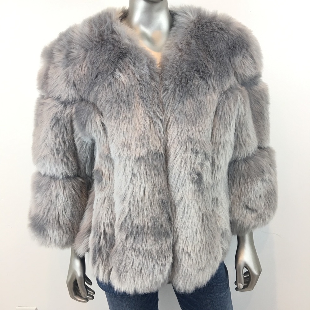 FAUX FUR Plush Gray 3/4 Sleeve Coat